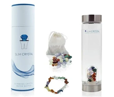 SlimCrystal water bottle and decorative crystals in the supplied product image